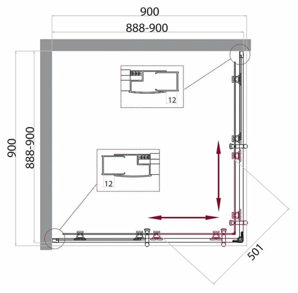 Душевой уголок BelBagno Uno 90x90 UNO-195-A-2-90-P-NERO черный матовый