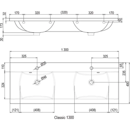 Раковина 130x49 см Ravak Classic 1300 XJD01113000
