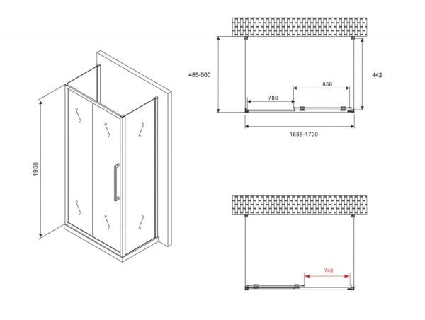 Душевой уголок Abber Schwarzer Diamant 170x50 AG30170MH-S50M-S50M