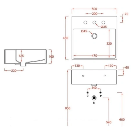 Раковина 50x48 см Artceram Quadro QUL002 01 00 bi