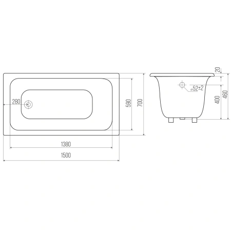 Ванна чугунная Goldman Comfort CF15070 150x70 см, белый