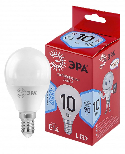 Лампа светодиодная Эра  E14 10Вт 4000K LED P45-10W-840-E14 R