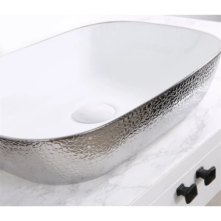 Раковина-чаша CeramaLux D1333H021 46x33 см, накладная, белый/серебряный