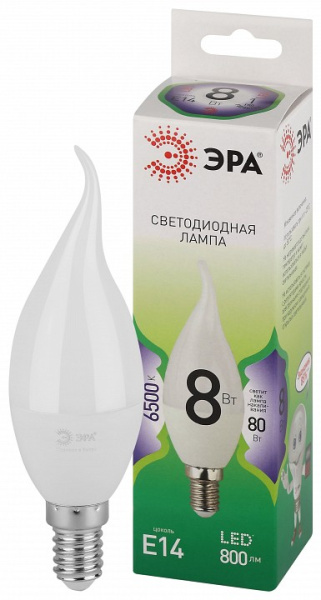 Лампа светодиодная Эра Green Line E14 8Вт 6500K LED BXS-8W-865-E14 GL