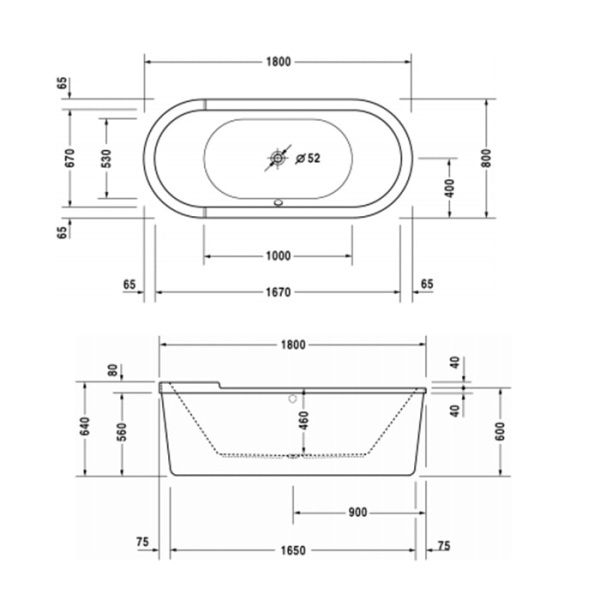 Акриловая ванна Duravit Starck 180x80 700010000000000 c двумя наклонами для спины