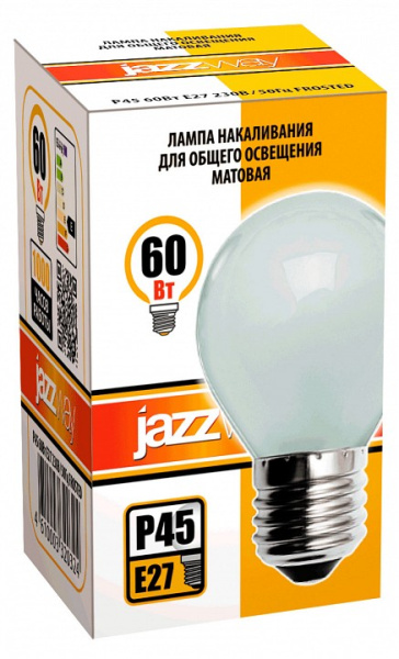 Лампа накаливания Jazzway  E27 60Вт 2700K P45 240V 60W E27 frosted