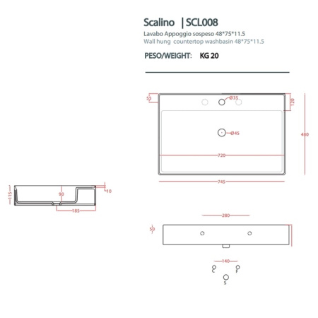 Раковина Artceram Scalino SCL008 01 00