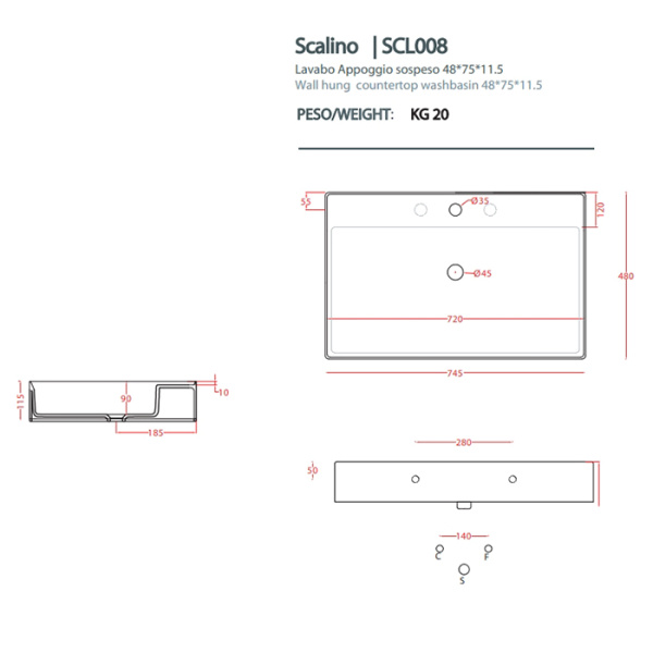 Раковина Artceram Scalino SCL008 01 00