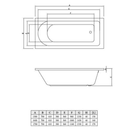 Акриловая ванна 170x70 см C-Bath Rea CBQ002003