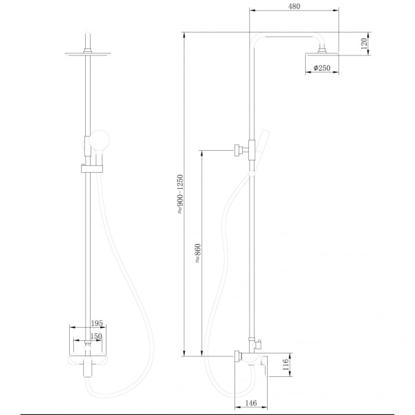 Душевая стойка Abber Weiss Insel AF8020B черный матовый