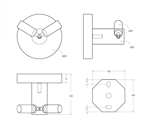 Крючок двойной Cezares Relax RELAX-HKD-NOP чёрный матовый