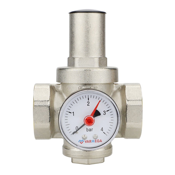 Редуктор давления VARMEGA 1/2", PN25, поршневой, с присоединением к манометру, VM12701