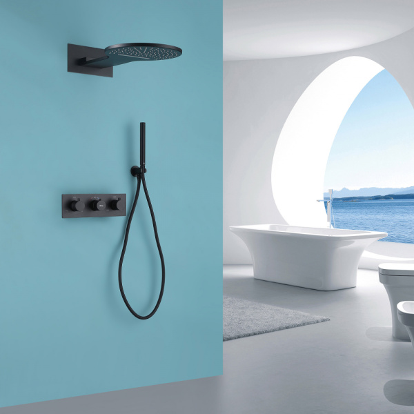 Душевой комплект Abber Wasser Kreis AF8151B с термостатом черный матовый