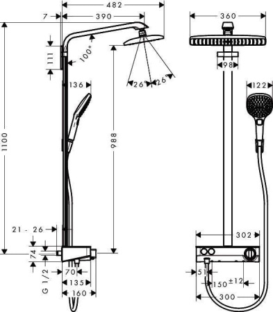 Душевая стойка hansgrohe Raindance Select E360ST Showerpipe 27288000