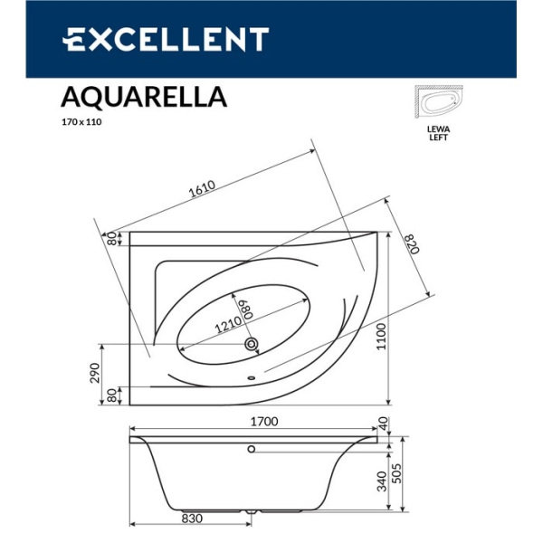 Акриловая ванна Excellent Aquarella 170x110 WAEX.ARL17.LINE.WH белый