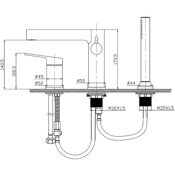 Смеситель на борт ванны BelBagno Delta DEL-BVD3-IN сатин