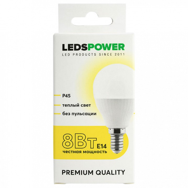 Лампа светодиодная LEDS POWER P45 E14 8Вт 3000K 006734