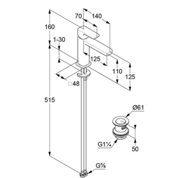Смеситель для раковины Kludi Renon 42288N075 брашированное золото