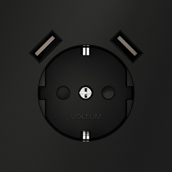 Розетка с заземлением и со шторкой и 2хUSB type A без рамки Voltum S70 VLS040408