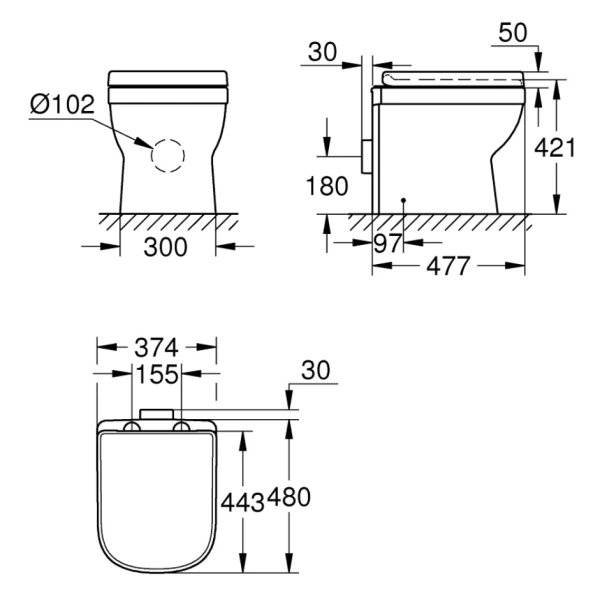 Приставной безободковый унитаз с сиденьем микролифт Grohe Euro Ceramic 39555000