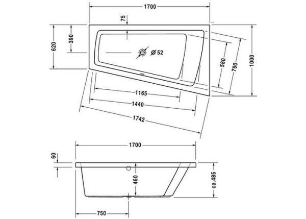 Акриловая ванна Duravit Paiova 170x100 DX 700213000000000 правая