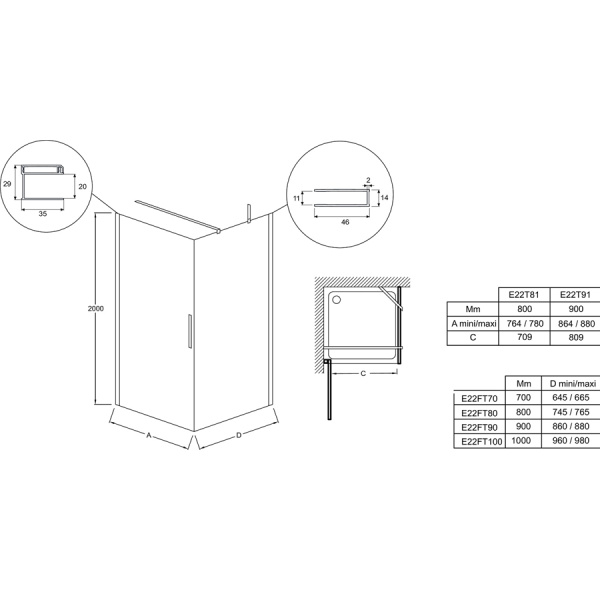 Душевая дверь Jacob Delafon Contra E22T91-BL