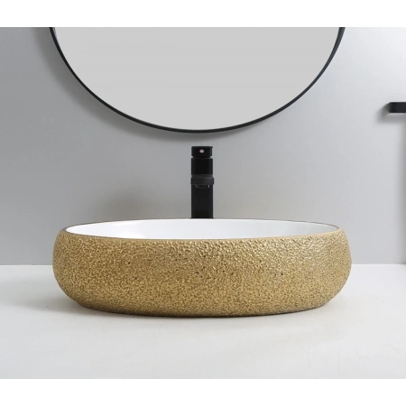 Раковина-чаша CeramaLux 433J 49x34 см, накладная, белый/золото