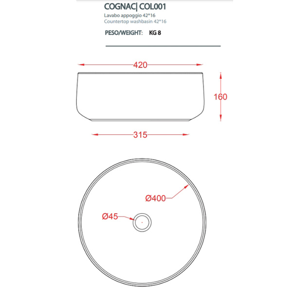 Раковина Artceram Cognac COL001 16 00 blu zaffiro