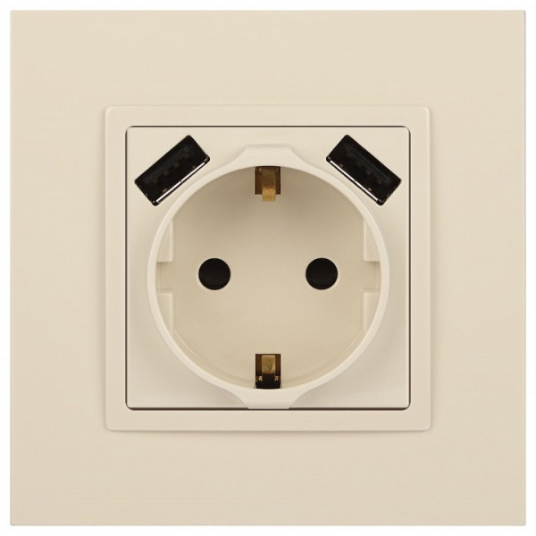 Розетка с заземлением и со шторкой и 2хUSB, без рамки Эра Эра Elegance 14-4109-02