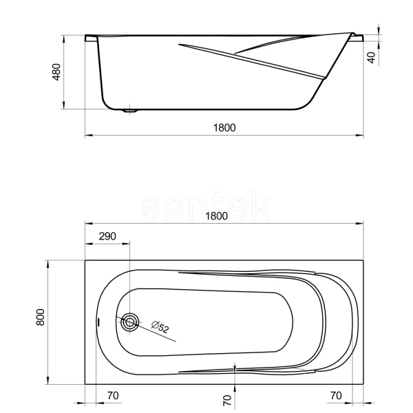 Акриловая ванна 180x80 см Santek Касабланка XL 1.WH30.2.482