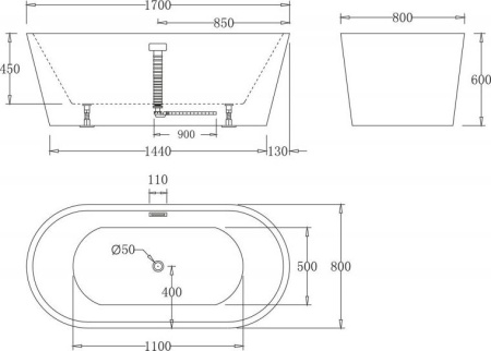 Акриловая ванна BelBagno BB71-1700-Nero чёрный
