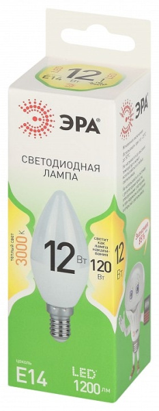 Лампа светодиодная Эра Green Line E14 12Вт 3000K LED B35-12W-830-E14 GL