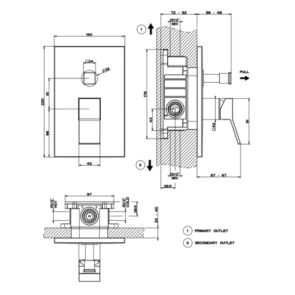 Смеситель для душа Gessi Rettangolo K 53079#299 черный матовый