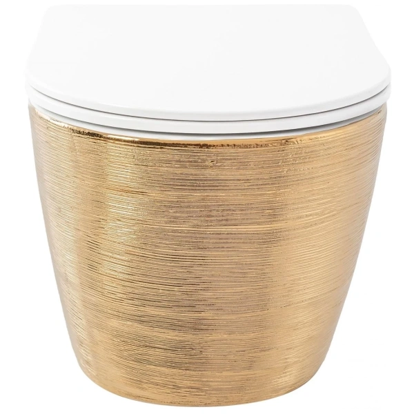 Унитаз подвесной Rea Carlo Mini REA-C6942 безободковый, с сиденьем микролифт, белый/золотой матовый