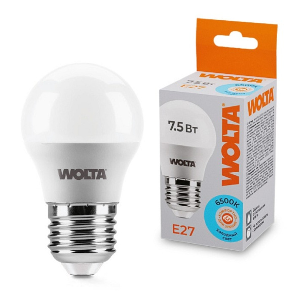 Лампа светодиодная Wolta E27 7.5Вт 6500K 25W45GL7.5E27