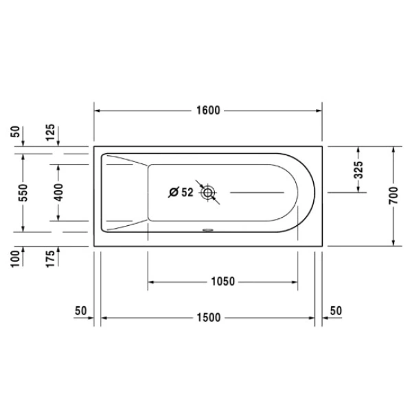 Акриловая ванна 160x70 см L Duravit Darling New 700238000000000