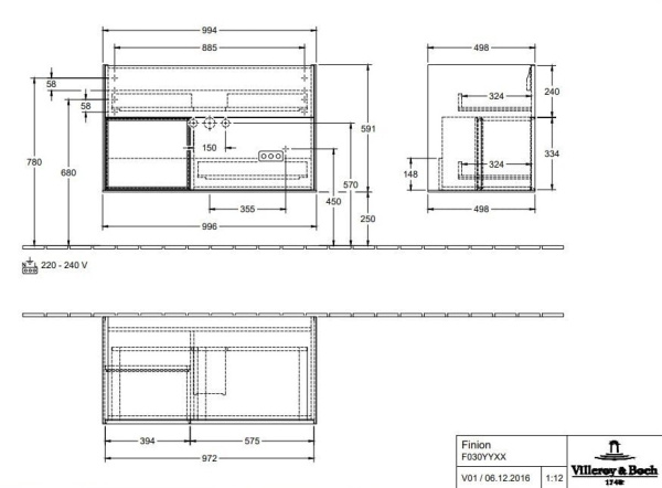 Тумба под раковину Villeroy&Boch Finion F030HFGF