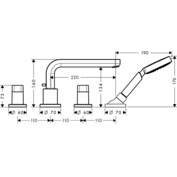 Смеситель на край ванны hansgrohe Metris S 31447000 на 4 отверстия излив 22 см хром