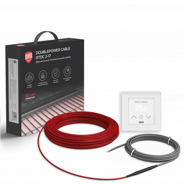 Кабель нагревательный Royal Thermo RTDC 2-17-1500 с терморегулятором RTS-16