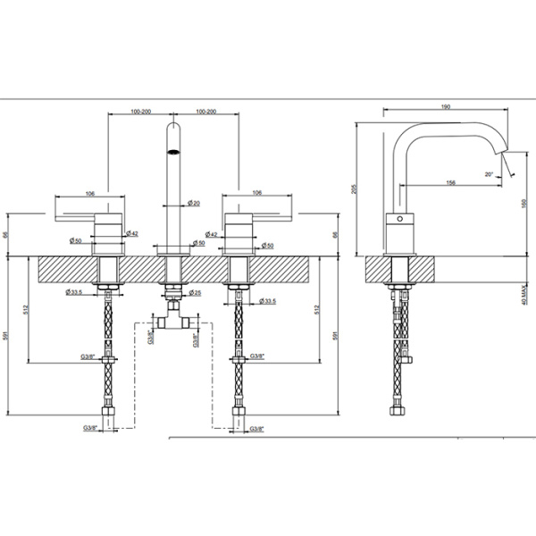Смеситель для раковины Gessi 316 54012#707 черный матовый