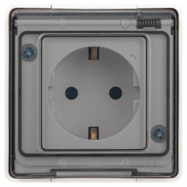 Розетка с заземлением с крышкой Эра Эра Эксперт 11-2501-01