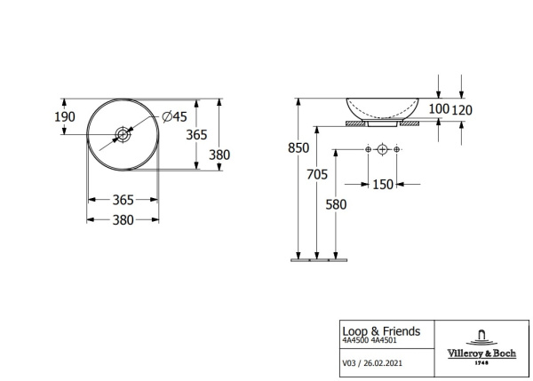 Раковина Villeroy&Boch Loop & Friends 38 4A450001
