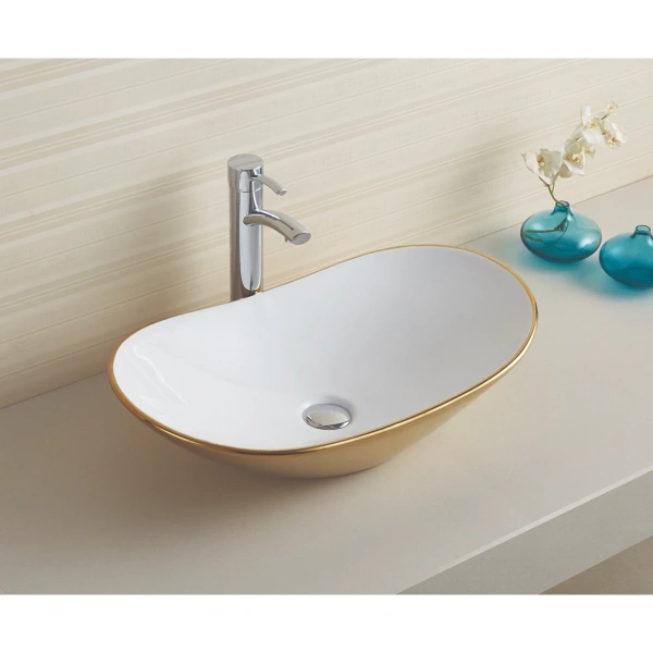 Раковина-чаша CeramaLux 7811AJW 61,5x36 см, накладная, белый/золото