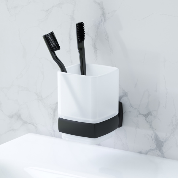 Стеклянный стакан с настенным держателем AM.PM Gem A9034322 черный