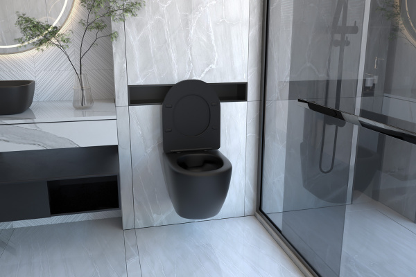 Подвесной унитаз Abber BEQUEM AC1100MB с сиденьем черный матовый