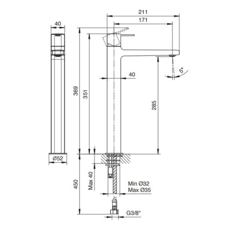 Смеситель для раковины Fantini Lame 24 02 M106WF