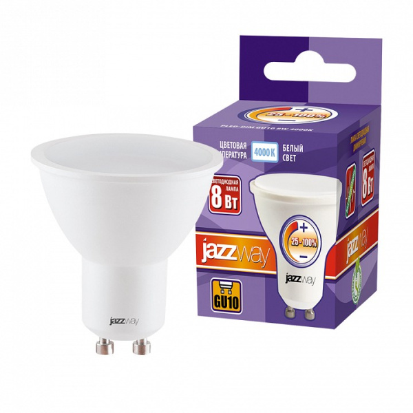 Лампа светодиодная Jazzway  GU10 8Вт 4000K PLED- DIM GU10  8w 4000K