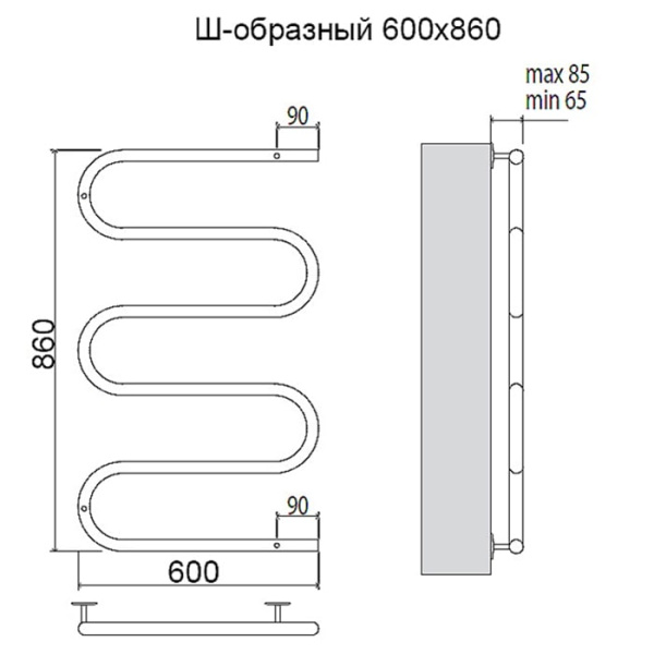 Полотенцесушитель электрический Terminus Ш-образный 600х800 4620768883972