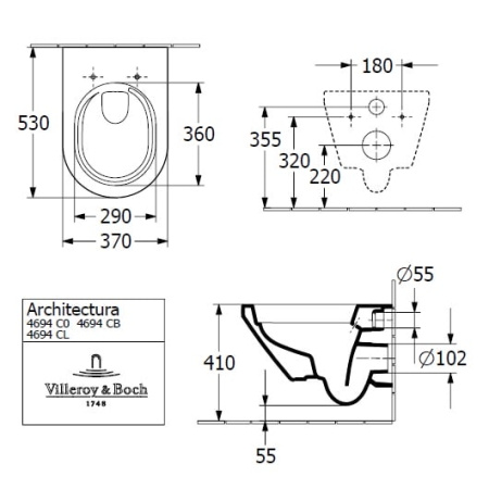 Подвесной унитаз Villeroy & Boch Architectura 4616СВ01 с крышкой-сиденьем