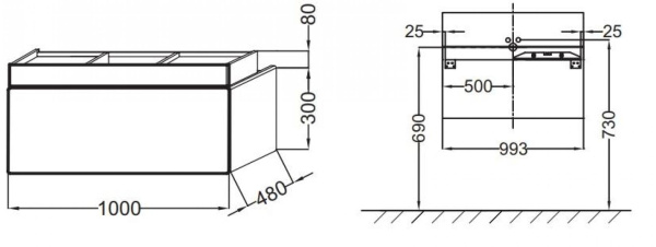 Тумба под раковину 30x100 см Jacob Delafon Terrace EB1187-S24 жасмин сатин